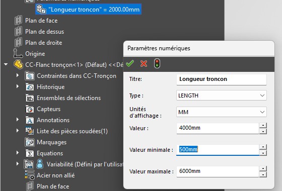 Passer la longueur du tronçon à 4000 mm